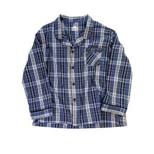 Hanes Mens Pajama Top 2XL Blue Plaid Button Down Sleep Shirt Stretch Cotton